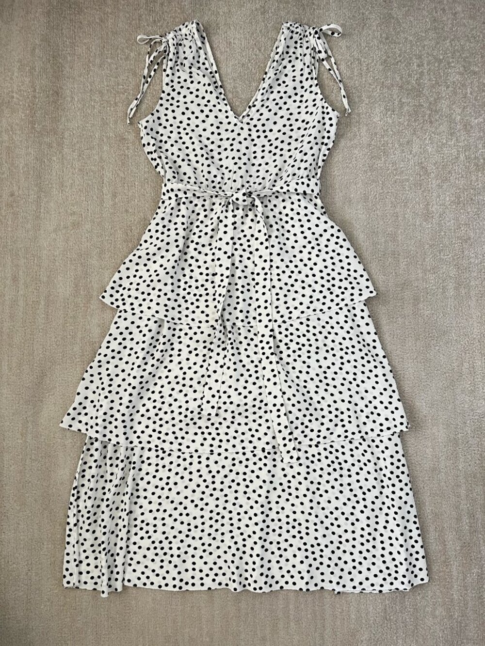 & Other Stories Summer Cocktail Polka Dot Ruffle Midi Dress 4 Black White